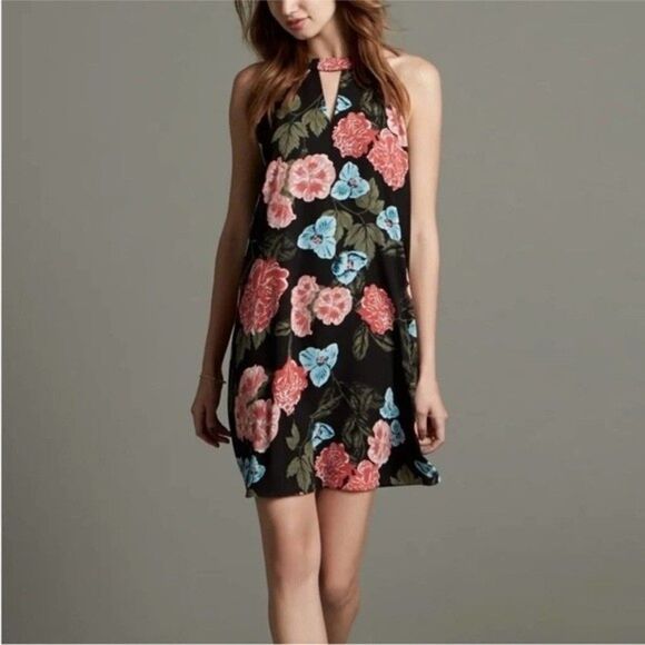 CECE KEYHOLE HALTER NECK FLORAL SLEEVELESS SHIFT DRESS XS - Picture 1 of 9